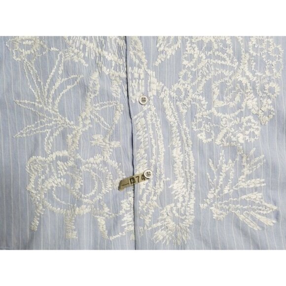 Twice Western Button Up Long Sleeve Blue Striped Embroidered Shirt Men's Large - Picture 6 of 13